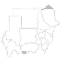 Sudan carta geografica. carta geografica di Sudan nel amministrativo stati nel bianca colore vettore