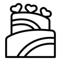 nozze torta decorato con cuori icona schema vettore. crema pieno torta vettore