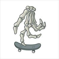 illustrazione di cranio mano giocando skateboard vettore