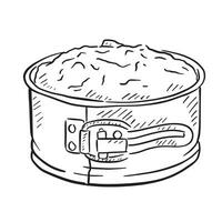 un' mano disegnato illustrazione di un' torta nel il cottura al forno lattina. Perfetto per fornai e chef. vettore
