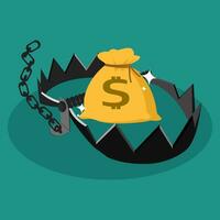 trappola e i soldi Borsa. utilizzando i soldi come esca. vettore illustrazione design