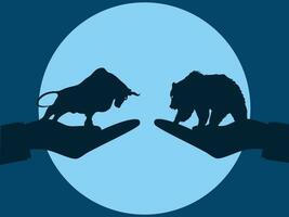 il silhouette fra orso e Toro mercato il azione mercato tendenza è combattente illustrazione vettore