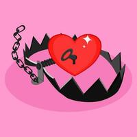 rosso cuore nel un' trappola. il concetto di amore e romanza. vettore illustrazione