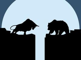 silhouette di orso e Toro su il montagna.stock scambio commercio banner.vettore illustrazione eps vettore