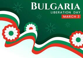 contento Bulgaria liberazione giorno vettore illustrazione su marzo 3 con bulgaro bandiera e nastro nel nazionale vacanza piatto cartone animato sfondo design