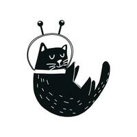 carino nero gatto astronauta su un' trasparente sfondo, disegnato nel un' piatto stile. vettore