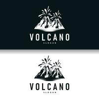 vulcano logo illustrazione silhouette design vulcano montagna eruzione con semplice rocce e lava vettore