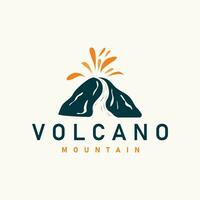 vulcano logo illustrazione silhouette design vulcano montagna eruzione con semplice rocce e lava vettore