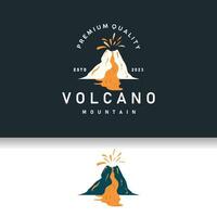 vulcano logo illustrazione silhouette design vulcano montagna eruzione con semplice rocce e lava vettore