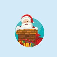 Natale tema con Santa regali, ragazzo nel Santa Claus costume In arrivo attraverso il camino vettore