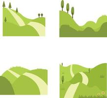 impostato di campo verde colline. con estetico design. vettore illustrazione.