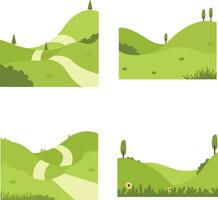 impostato di campo verde colline. con estetico design. vettore illustrazione.