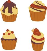 Cupcake dolce nel piatto cartone animato forma e design. isolato su bianca sfondo. vettore illustrazione impostare.