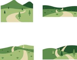 campo verde colline con estetico design. isolato su bianca sfondo. vettore illustrazione impostare.