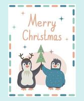 vettore saluto carta nel pastello colori con carino animali e Natale albero. allegro Natale e contento nuovo anno concetto