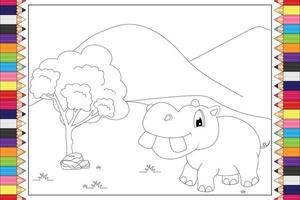 cartone animato animale ippopotamo da colorare per bambini vettore