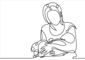 contento madre con adorabile baby-continua linea disegno vettore