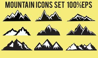 9 impostato montagna silhouette impostare. roccioso montagne icona o logo collezione. vettore illustrazione.