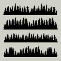 Vintage ▾ alberi e foresta sagome impostare, nero pino boschi design su bianca sfondo vettore