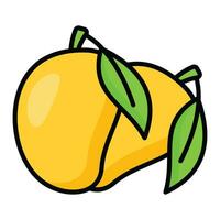 delizioso maturo manghi con foglia, Mango frutta icona design nel di moda stile vettore