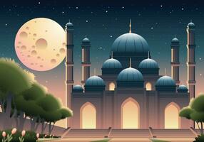 bellissimo moschea con grande Luna paesaggio illustrazione vettore