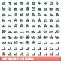 100 trasporto icone impostare, colore linea stile vettore