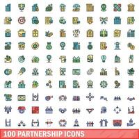 100 associazione icone impostare, colore linea stile vettore