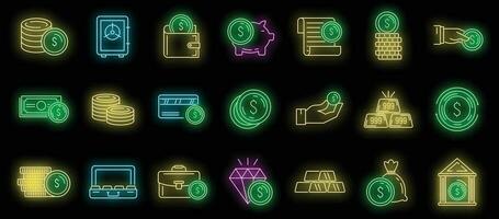 le icone dei metalli bancari impostano il neon di vettore