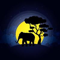 elefante ombra isolato africa foresta tramonto safari vettore
