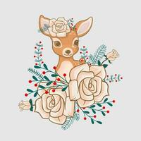 vettore bellezza Natale cervo con fiore