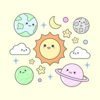 vettore pianeta spazio sole nube Luna stella con carino facciale espressioni e pastello colore