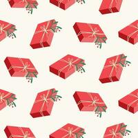 senza soluzione di continuità modello di Natale regalo scatola con vischio su isolato sfondo. mano disegnato design per inverno, Natale e nuovo anno celebrazione, per carta mestieri o casa arredamento. vettore