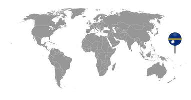 mappa pin con bandiera nauru sulla mappa del mondo. illustrazione vettoriale. vettore