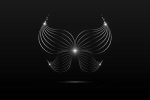 argento farfalla lineare ondulato astratto su un' nero sfondo. angelo Ali. vettore grafica
