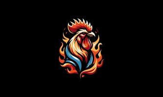 logo design di testa Gallo con fiamme vettore design