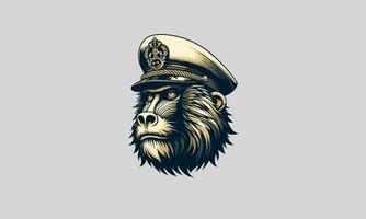 testa scimmia indossare Capitano cappello vettore logo design