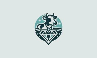 testa mucca e diamante vettore logo design