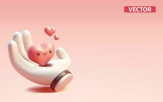 cuore carino su mano amore concetto per san valentino, amore tema 3d vettore su leggero rosa sfondo.