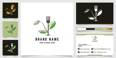 ristorante o forchetta natura logo con attività commerciale carta design vettore