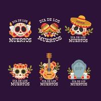 set di adesivi die de los muertos vettore