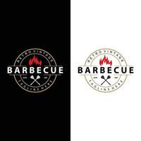 barbeque logo design bar ristorante caldo griglia fuoco logo e spatola semplice illustrazione vettore