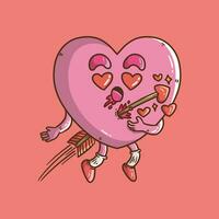 carino cartone animato vettore illustrazione di rosa cuore personaggio colpire di Cupido freccia. carino amore simboli portafortuna illustrazione