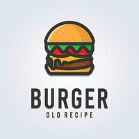 vecchio ricetta hamburger logo vettore illustrazione design