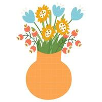mazzo di fiori nel vaso. mano disegnato vettore illustrazione