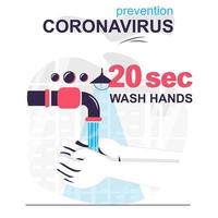 prevenzione coronavirus isolato concetto di cartone animato. lavarsi le mani con sapone per 20 secondi, scene di persone in design piatto. illustrazione vettoriale per blog, sito Web, app mobile, sito mobile.