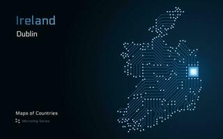 Irlanda carta geografica con un' capitale di dublino mostrato nel un' microchip modello con processore. e-governo. mondo paesi vettore mappe. microchip serie