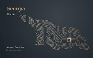 Georgia carta geografica con un' capitale di Tbilisi mostrato nel un' microchip modello con processore. e-governo. mondo paesi vettore mappe.