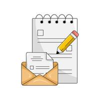 e-mail, matita con documento illustrazione vettore