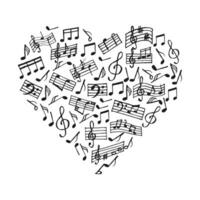 cuore fatto di musicale Appunti e triplo chiavi. Stampa, illustrazione, vettore