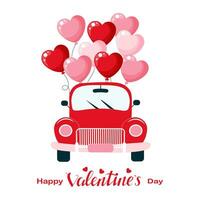 cartone animato auto con palloncini cuori. sfondo per San Valentino giorno, vacanza Stampa, vettore